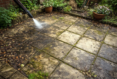 Patio cleaning before results in Milton Keynes
