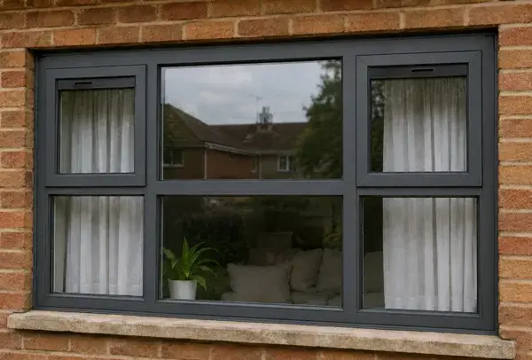 Aluminium window frame after spraying with a cleaner modern colour