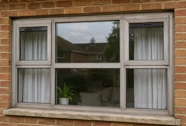 Aluminium window frame before spraying with an old faded metal finish