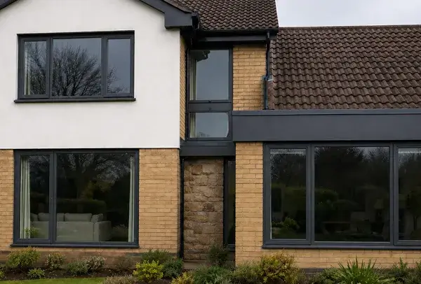 Aluminium window frame in Luton after spraying with a cleaner modern colour