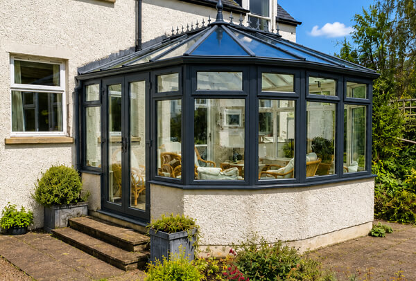 Conservatory after being painted in an anthracite grey finish