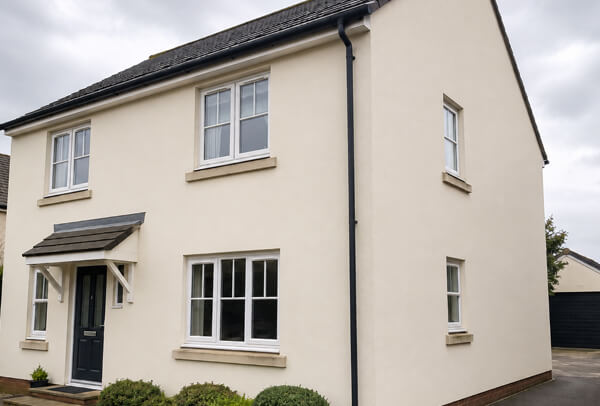 Rendered exterior wall in Bedford after cleaning to check whether repainting is needed