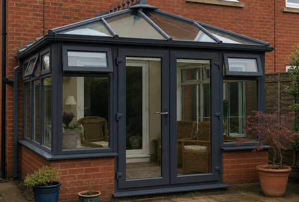 Conservatory in Bedford after painting, with updated frames and a fresher look