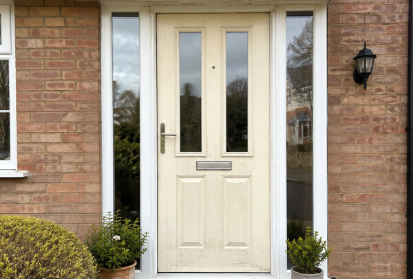 Front door before painting, showing a tired entrance ready for a colour refresh