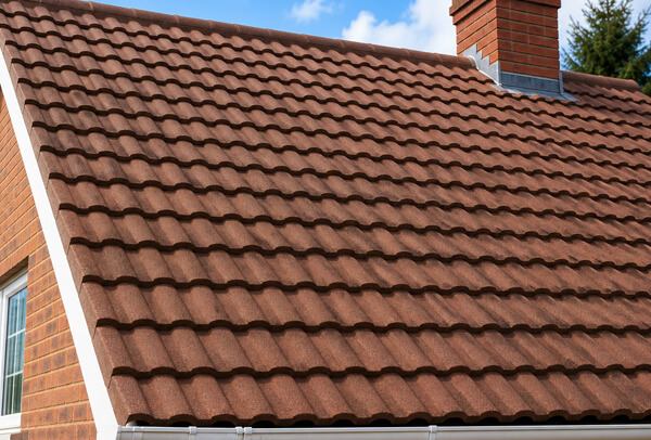 Roof in Bedford after cleaning, with the tiles looking cleaner and tidier