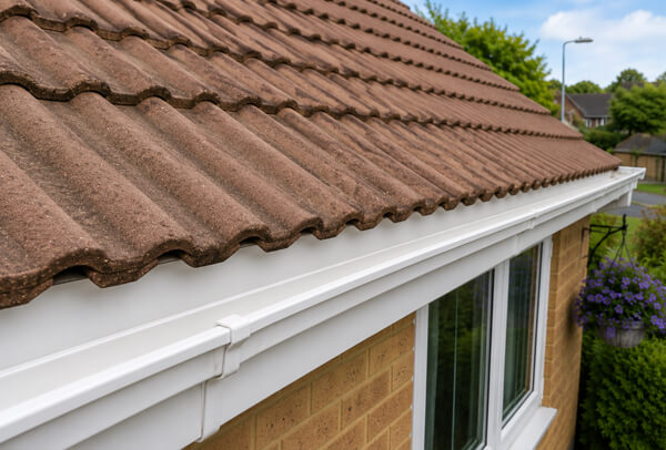 Bedford roof after cleaning with the gutter edge and roofline looking clearer