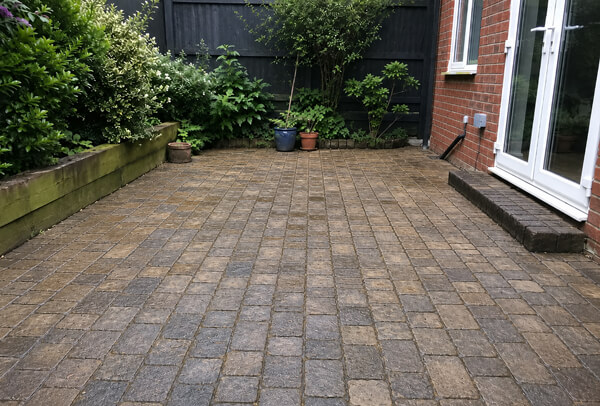 Block paving patio in Bedford after cleaning
