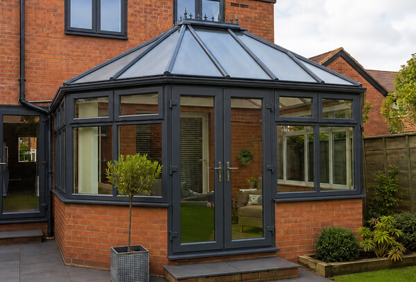Bedford conservatory after frame painting to suit the windows and exterior details
