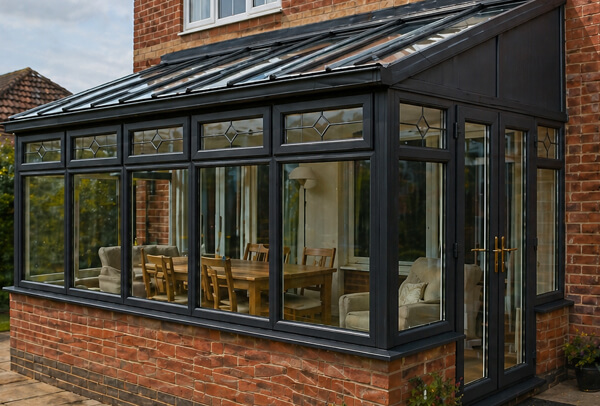 Painted conservatory frames in Luton matching nearby windows, doors and roofline details
