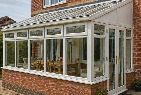 Conservatory frames in Luton before painting, not matching the newer exterior details