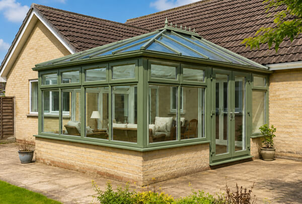 Conservatory after frame masking and painting in Aylesbury