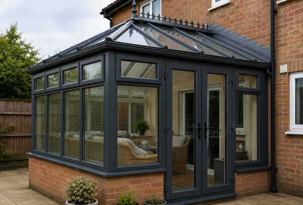 Conservatory in Bedford after repainting with a smoother modern frame finish