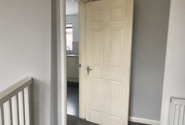 Door in Luton before painting preparation, ready to be cleaned, masked and refinished