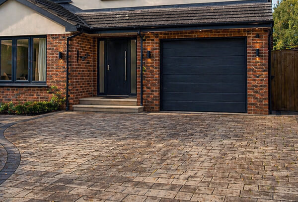 Driveway in Northampton before cleaning, with moss, dirt and weather staining