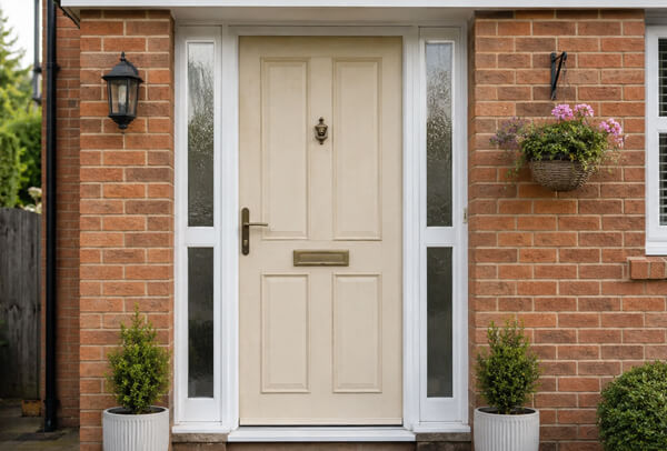 Front door before a colour change, showing a plain and dated entrance