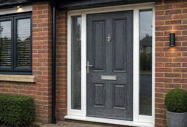 Front door in Northampton before painting, with a faded and dated finish