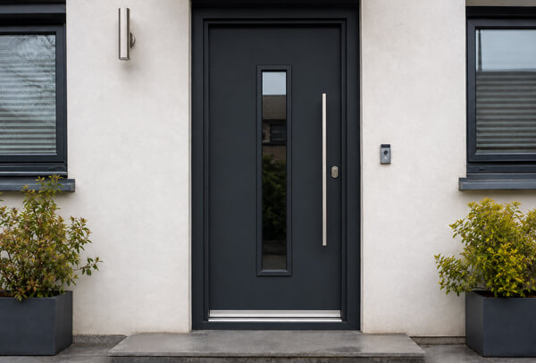 Front door after a colour change, showing a modern shade chosen for the home