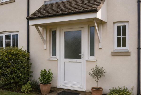 Front door before a colour change, showing a plain and dated entrance