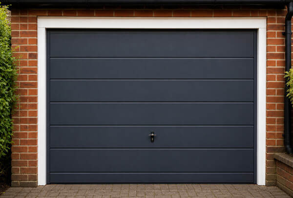 Garage door after preparation and painting with a clean finish