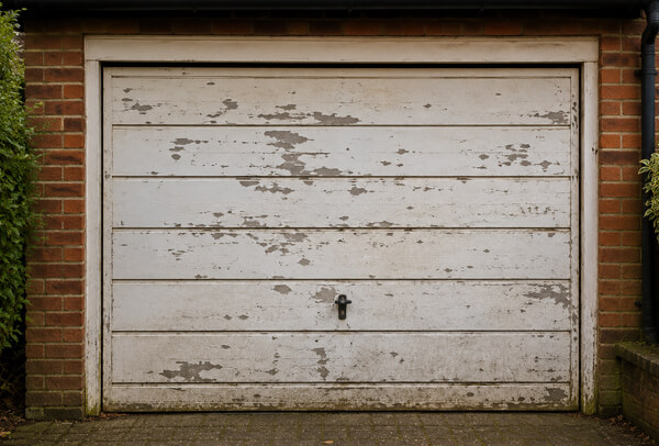 Garage door before preparation and painting