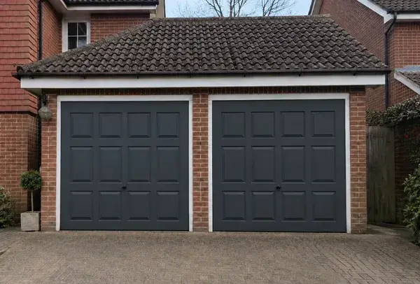 Freshly painted garage door with a clean modern finish