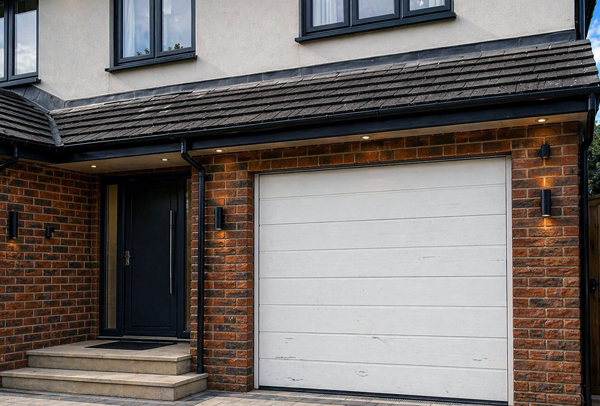 Garage door in Northampton before painting, showing faded and weathered paintwork