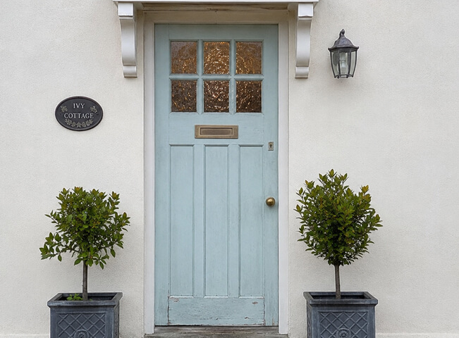 Front door before preparation showing glass, handles and edges to protect