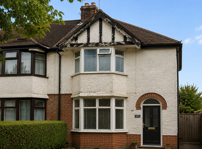 Hemel Hempstead property before exterior painting, with faded details and tired colours