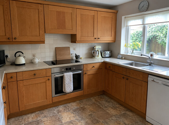 Kitchen cabinet door surface before preparation and painting