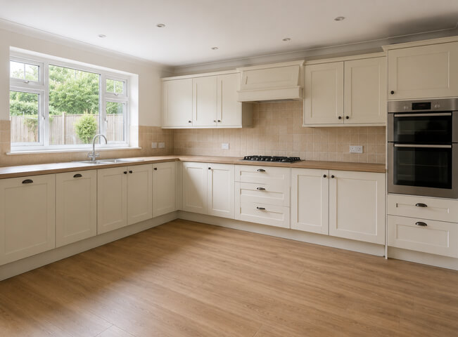 Hemel Hempstead kitchen units before cabinet painting, with a dated colour scheme