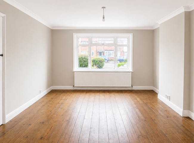 Hemel Hempstead living room after painting, with smooth walls and neat trim