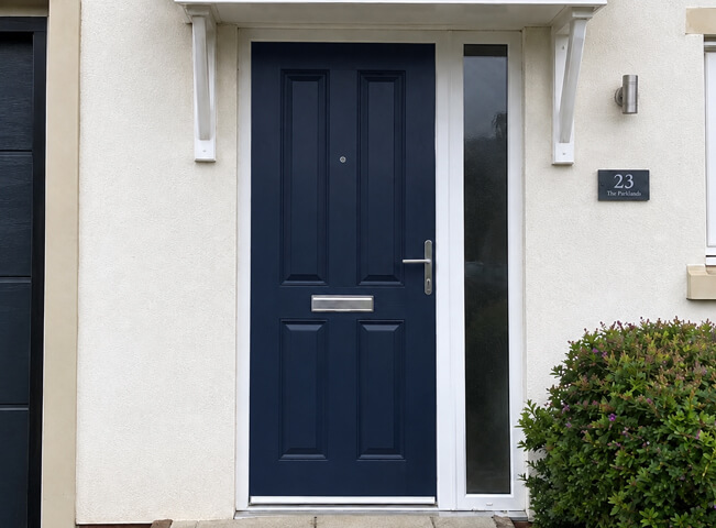 Porch door after painting with a colour chosen to suit the entrance