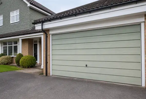Garage door in High Wycombe before painting with a faded pale colour