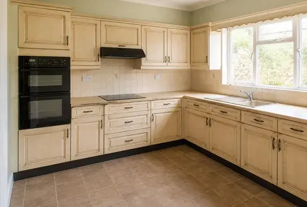 Kitchen cabinets in High Wycombe before painting with an older colour and worn finish