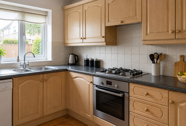 High Wycombe kitchen before cupboard painting and decorating with dated walls and units