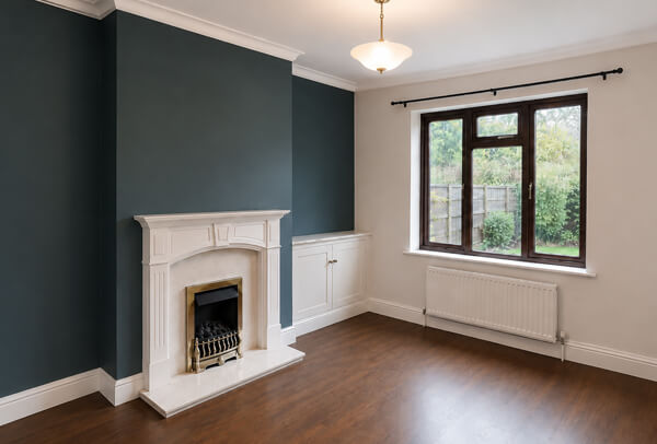 Interior room in Bedford after decorating with fresh walls and clean woodwork