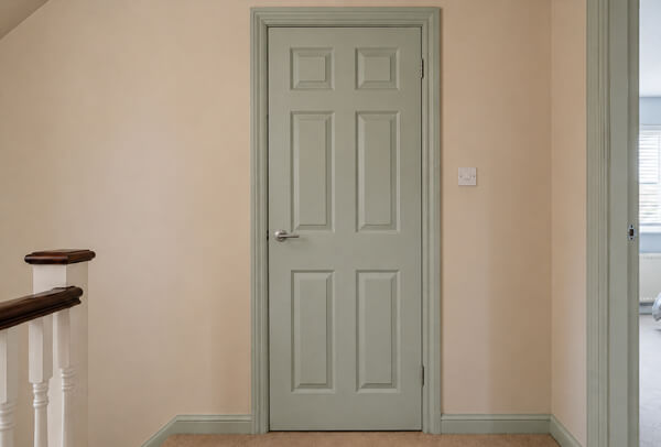 Door after repainting, showing a clean and freshly painted finish