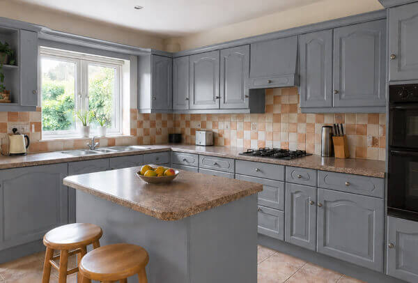 Kitchen cabinets in Luton after a new colour choice with a balanced painted cabinet finish