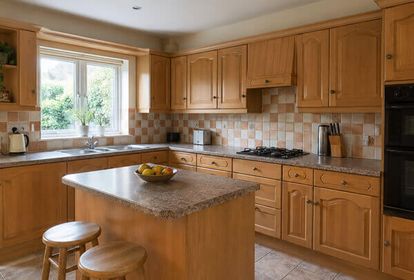 Kitchen cabinets in Luton before a new colour choice with a finish that feels out of date