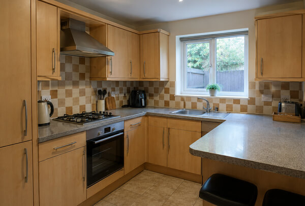 Kitchen cabinet painting quote in Bedford before work showing cupboards ready to be updated