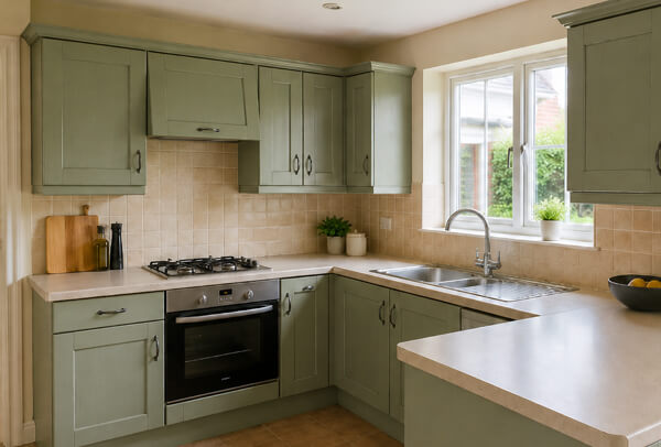 Kitchen cabinet refinishing quote in Luton after work showing newly painted cabinets