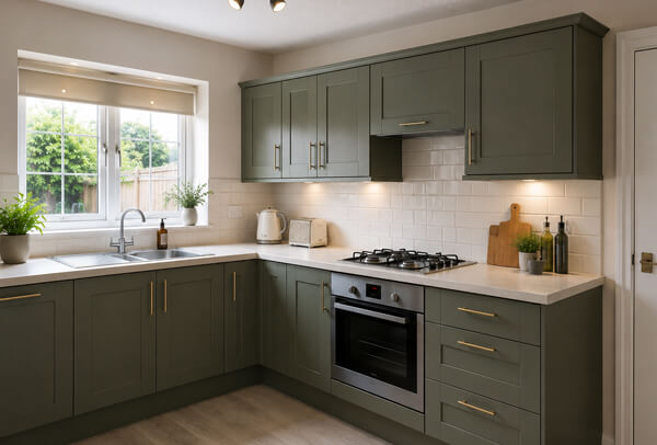 Kitchen in Oxford after cupboard painting and decorating with a brighter coordinated finish