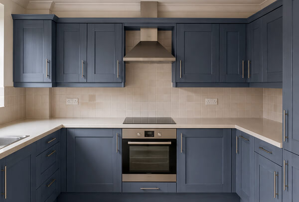 Kitchen units in Northampton after repainting, with a brighter more contemporary appearance