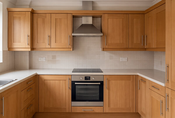 Kitchen units in Northampton before repainting, with dark doors and an older style finish