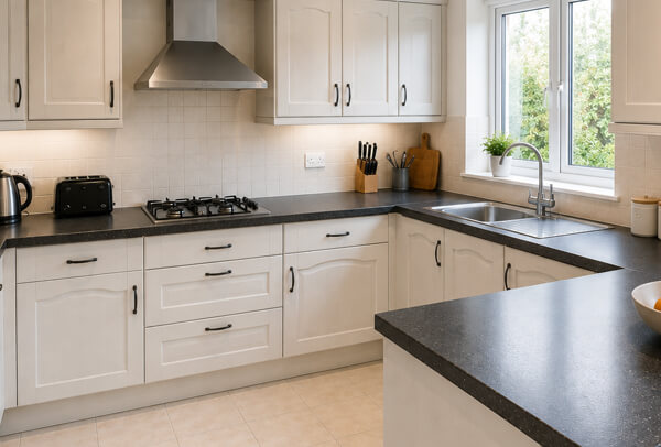 Kitchen cupboards after painting with a brighter finish