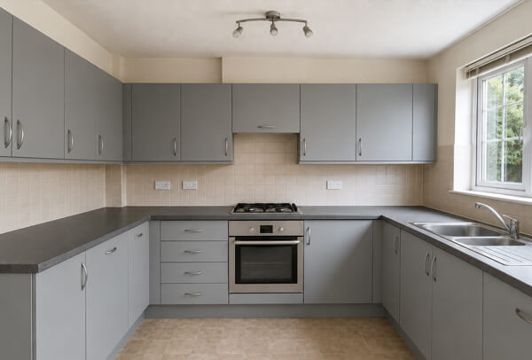 Kitchen cupboards in Northampton after painting, showing the finished updated kitchen