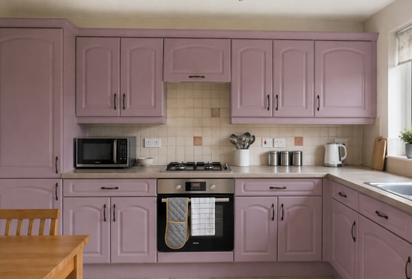 Kitchen cupboards in Northampton after painting, with a cleaner modern finish