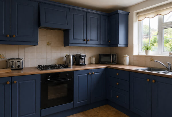 Kitchen cabinet doors and drawer fronts in Luton after painting with a clean updated colour