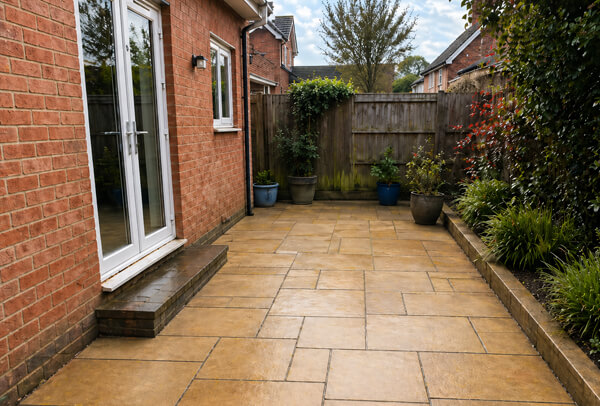 Patio in Luton after cleaning, with brighter paving and a cleaner finish