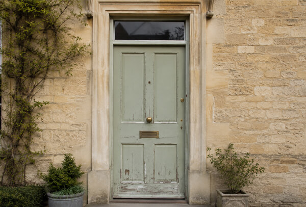 Front door before painting, showing a tired entrance ready for a colour refresh